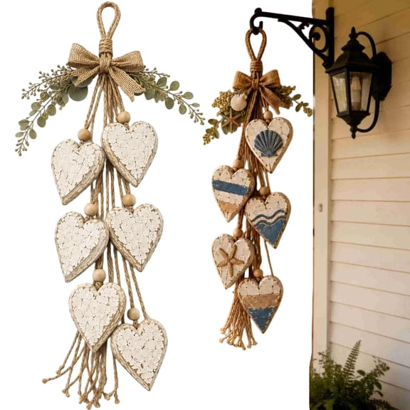Layer Rustic Farmhouse Wooden Heart Art, 5 Layer Wood Hearts & Rustic Rope Design, Wall Decor for Living Room, Bedroom, Entryway