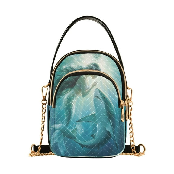 ALAZA Chain Crossbody Bags for Women Mermaid and Shark Shoulder Handbag Phone Purse