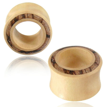 Bone Inlay Body Jewelry Tunnels - Organic Crocodile Wood Arang Wood Inlay Double Flared Saddle Ear Tunnels, Pair