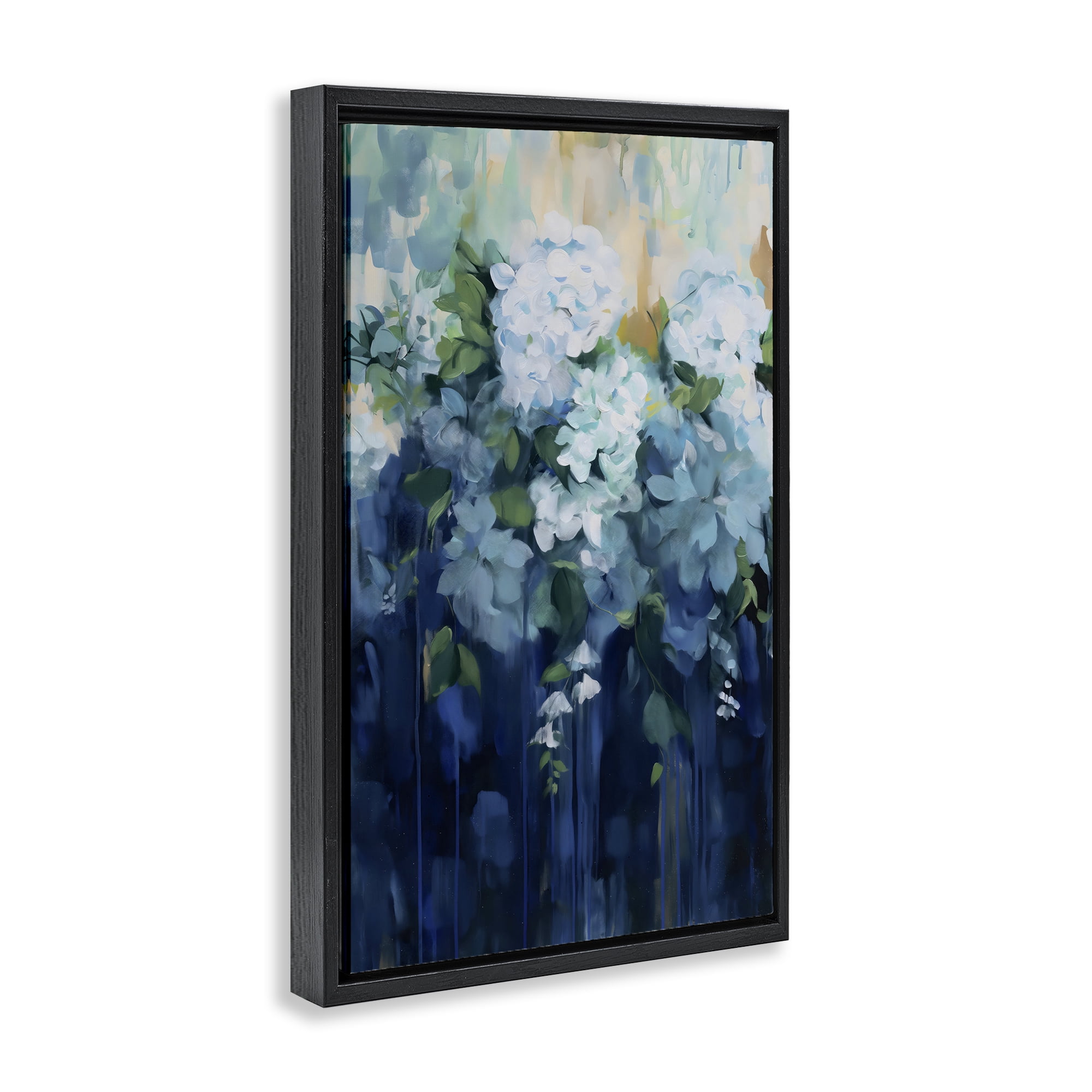 Stupell Industries Lush Blue Hydrangea Abstract Black Framed Floater Canvas Wall Art, design by Gina Kelly