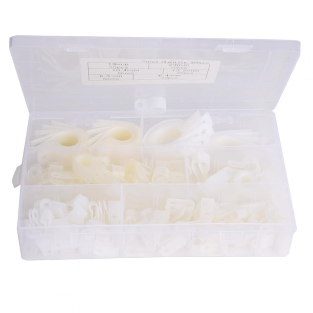 200pcs Pince à Câble en Nylon en Plastique Rtype Ptype Fil Clip Attaches Boîte Assortie (Blanc)