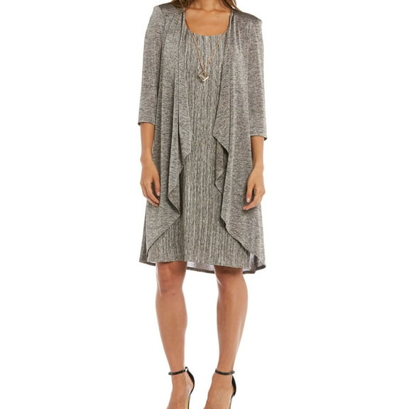 R & M Richards Womens Heathered 3/4 Sleeve Cardigan Sweater, Brown, Petite, 8P