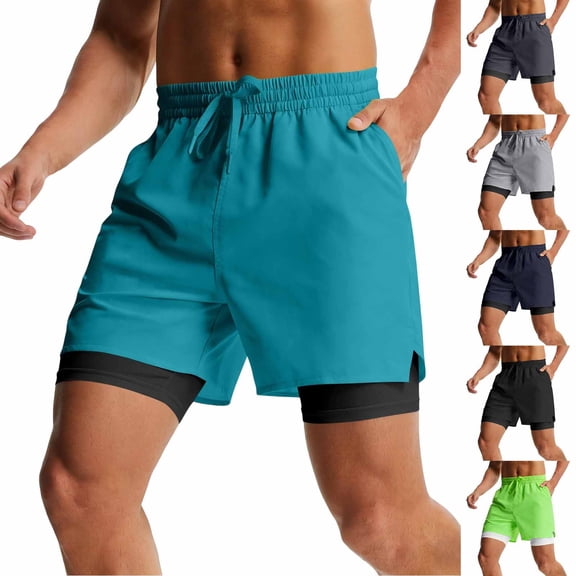 Men's Big & Tall 2 in 1 Athletic Shorts Running Short Pants with Compression Liner, Quick Dry Performance Workout Shorts Elastic Waist Drawstring with Zipper Pockets