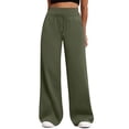 thumbnail image 2 of Green Sweatpants Women's Wide Leg Sweatpants Double Waisted Baggy Pants With Fashion Clothing, 2 of 6