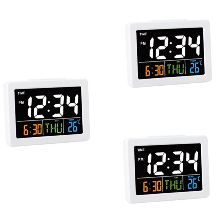 3X Color Large Screen LCD Electronic Desk Alarm Clock with Temperature Date Display