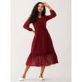 thumbnail image 2 of Maroon Oak Chiffon Brasso Swiss Dot V-Neck Dress, 2 of 4