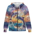 thumbnail image 4 of Renewold Dolphin Sunset Womens Full Zip Up Hoodies Fleece Pullover Jackets Top Oversized Dropped Shoulder Long Sleeve Pullover Jackets Hooded Sweatshirt Y2K Hoodie Sweater for Women, L, 4 of 7
