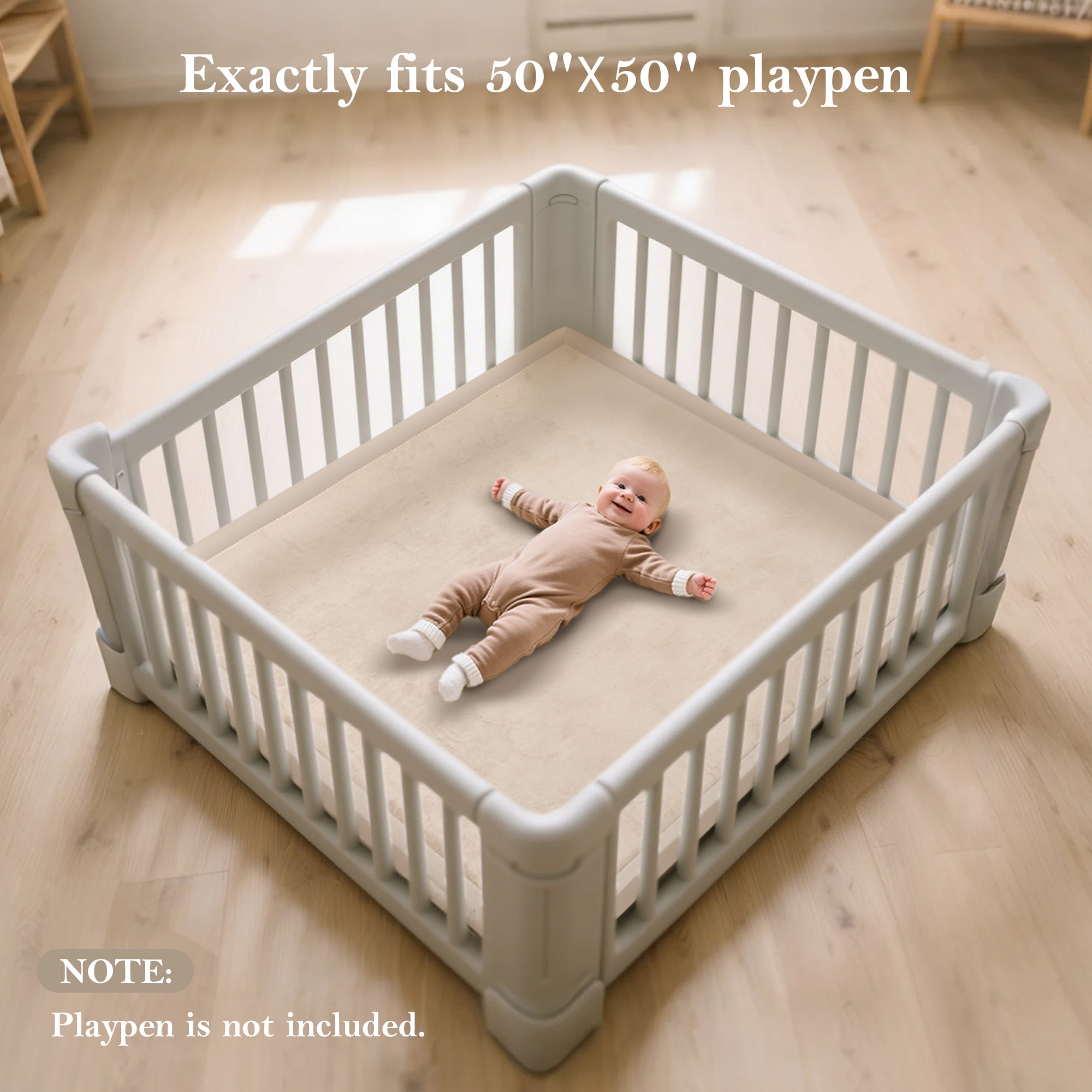 PapaMama Baby Play Mat, 1.2"Thick Memory Foam Area Rug, Soft Coral Velvet Baby Crawling Pad With Non-Slip Backing, 50"X50" Tummy Time Mat, Tatami Padded Carpet, Baby Nursery Rug For Toddlers