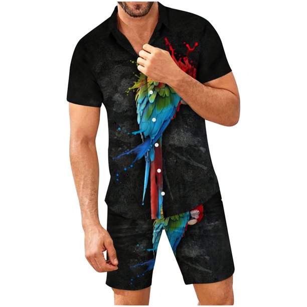 Conjunto de ropa de playa hawaiana para hombre Conjunto de 2 piezas de camisa bohemia de verano y pantalones cortos Pompotops oipoqjl51266