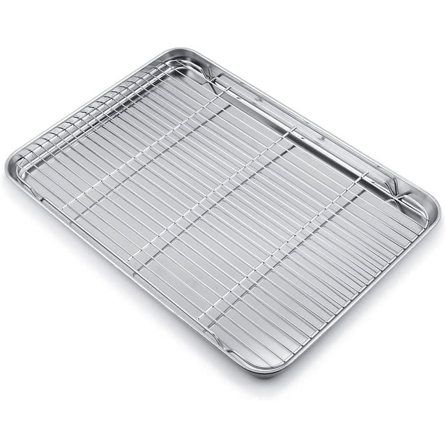 Bandeja para hornear con rejilla de enfriamiento, acero inoxidable Bandeja para hornear rectangular Bandeja para horno y rejilla de enfriamiento para hornear Bandeja para hornear de 40,5 * 30,5 * 2,5