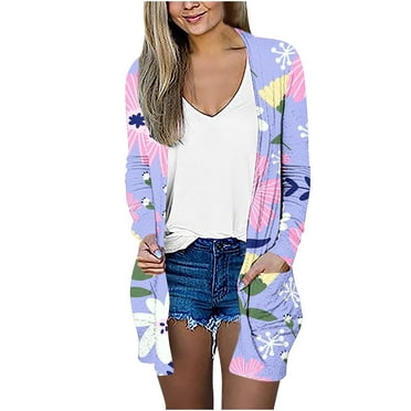 Autumn And Winter Savings Clearance! Cardigans For Women Plus Size Cover Up Lightweight Casual Solid Blouses Open Front Cardigan With Pockets Long Sleeve Round Neck Floral Printed Cardigan Jacket Top
