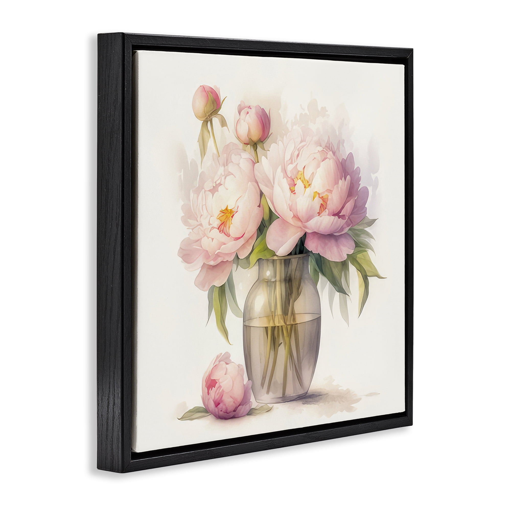 Stupell Industries Subtle Blush Peonies Plants & Flowers Painting Black Floater Framed Canvas Art Print Wall Art, 25 x 25