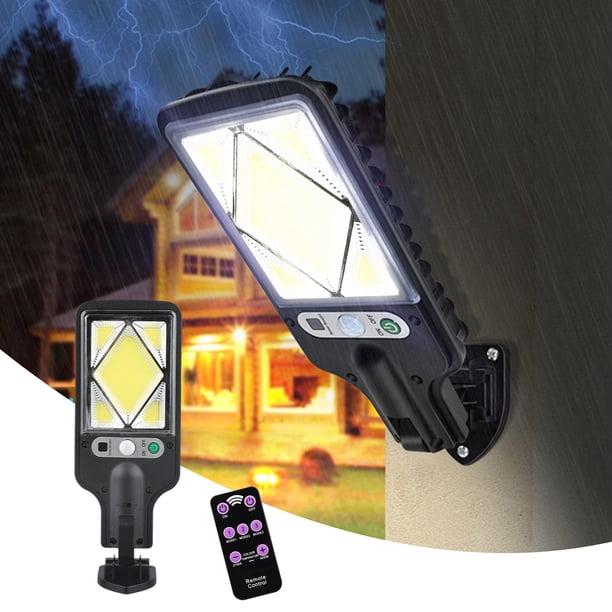 Luces solares para exteriores, con sensor de movimiento, IP65, 3 modos y control remoto. Luces de seguridad para pared, cercas, patios, jardines y patios.