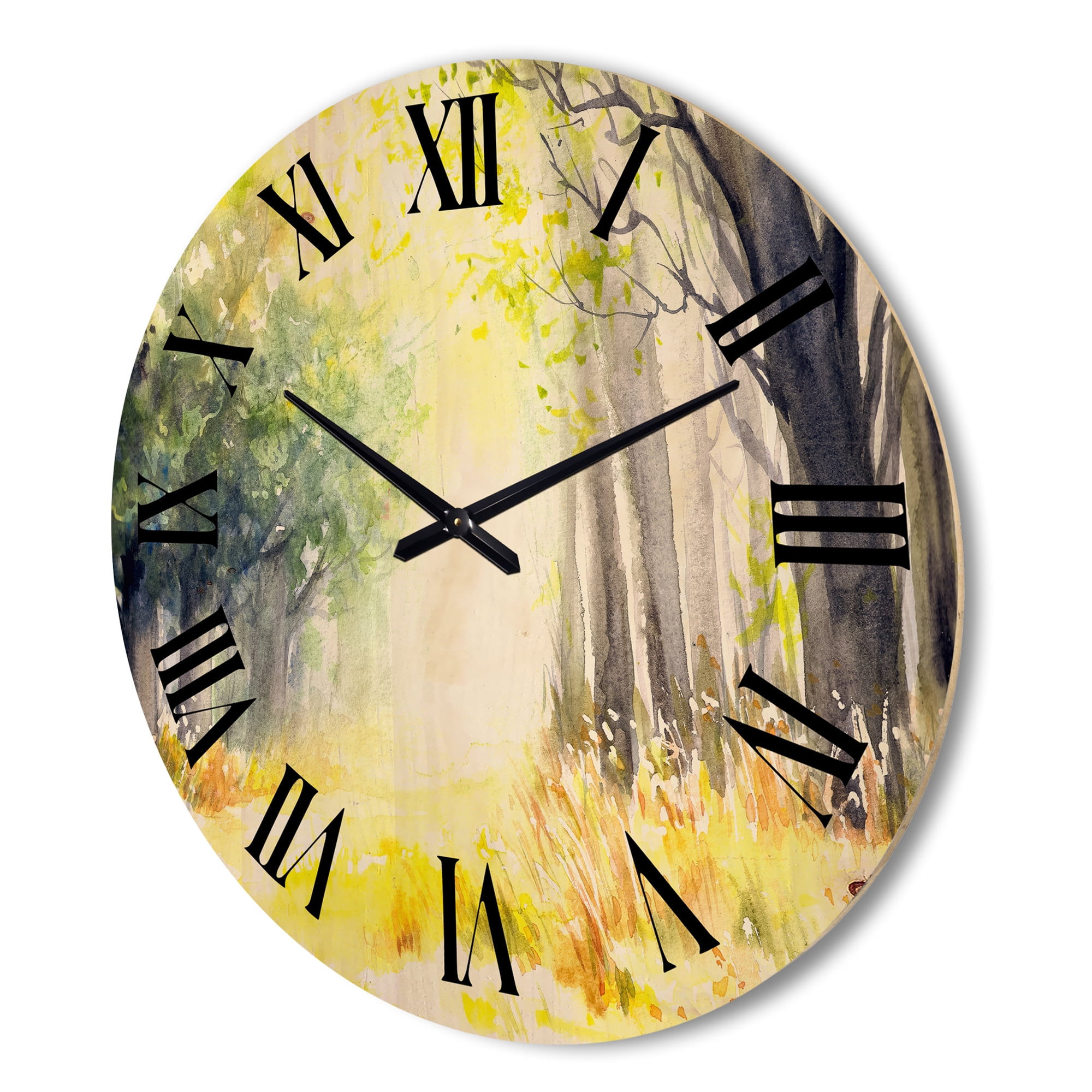 Designart 'Bright Sunshine Through The Yellow Forest Trees III' Traditional Wood Wall Clock