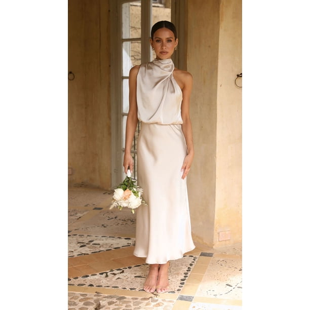 Women Summer Satin Sexy Long Dress Solid Color Fashion Sleeveless Halter Female Casual Elegant Midi Maxi Dress 2023S Gao Jinjia LED
