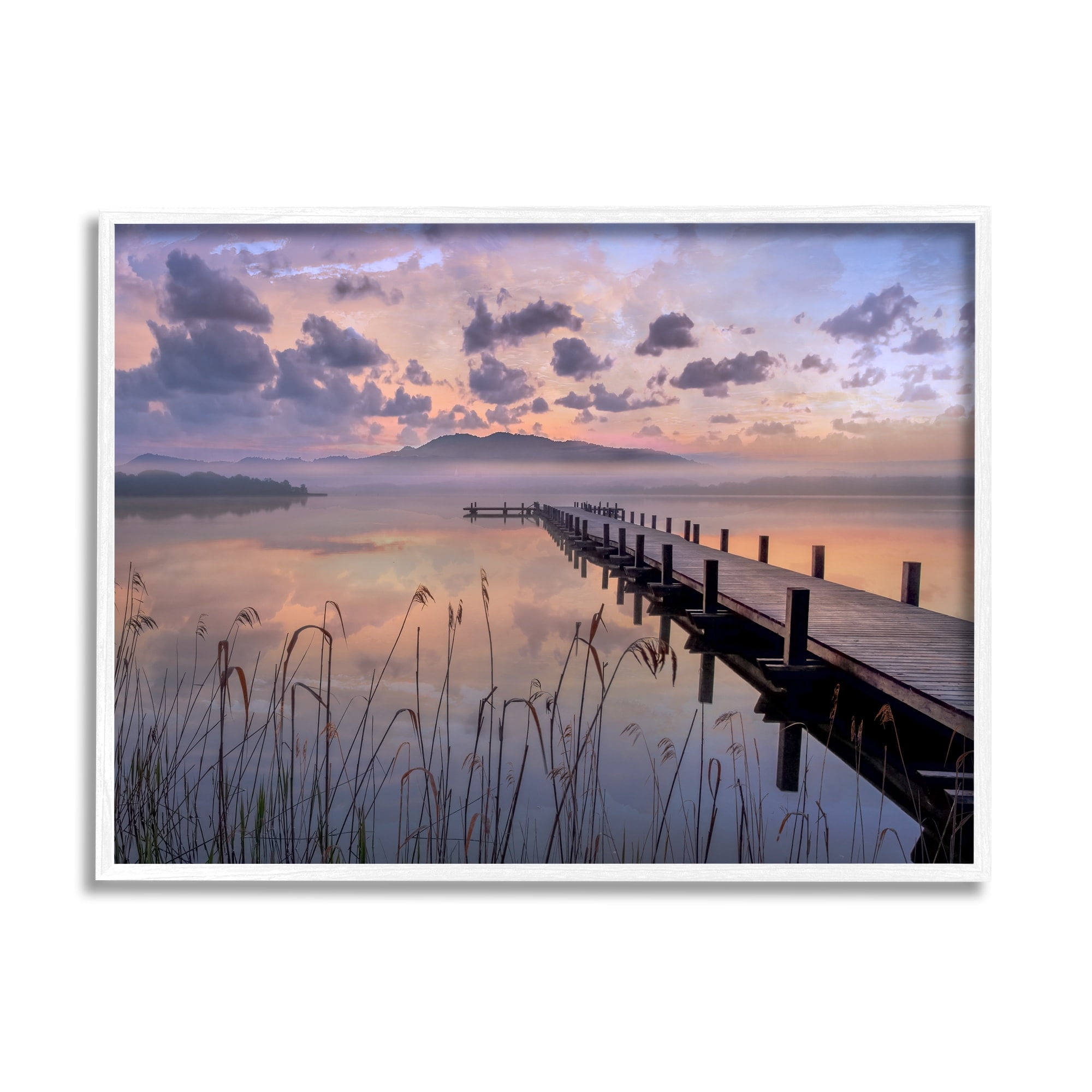 Stupell Indtries Misty Lake Dock Landscape Summer Sunset Tall Grass,30 x 24,Design by Mike Calascibetta
