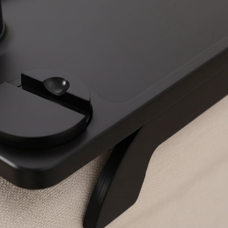 Gianna Sofa Arm Tray,3-in-1 Clip-On Table TV Tray with Rotating Cup Holder and Phone Stand, Black