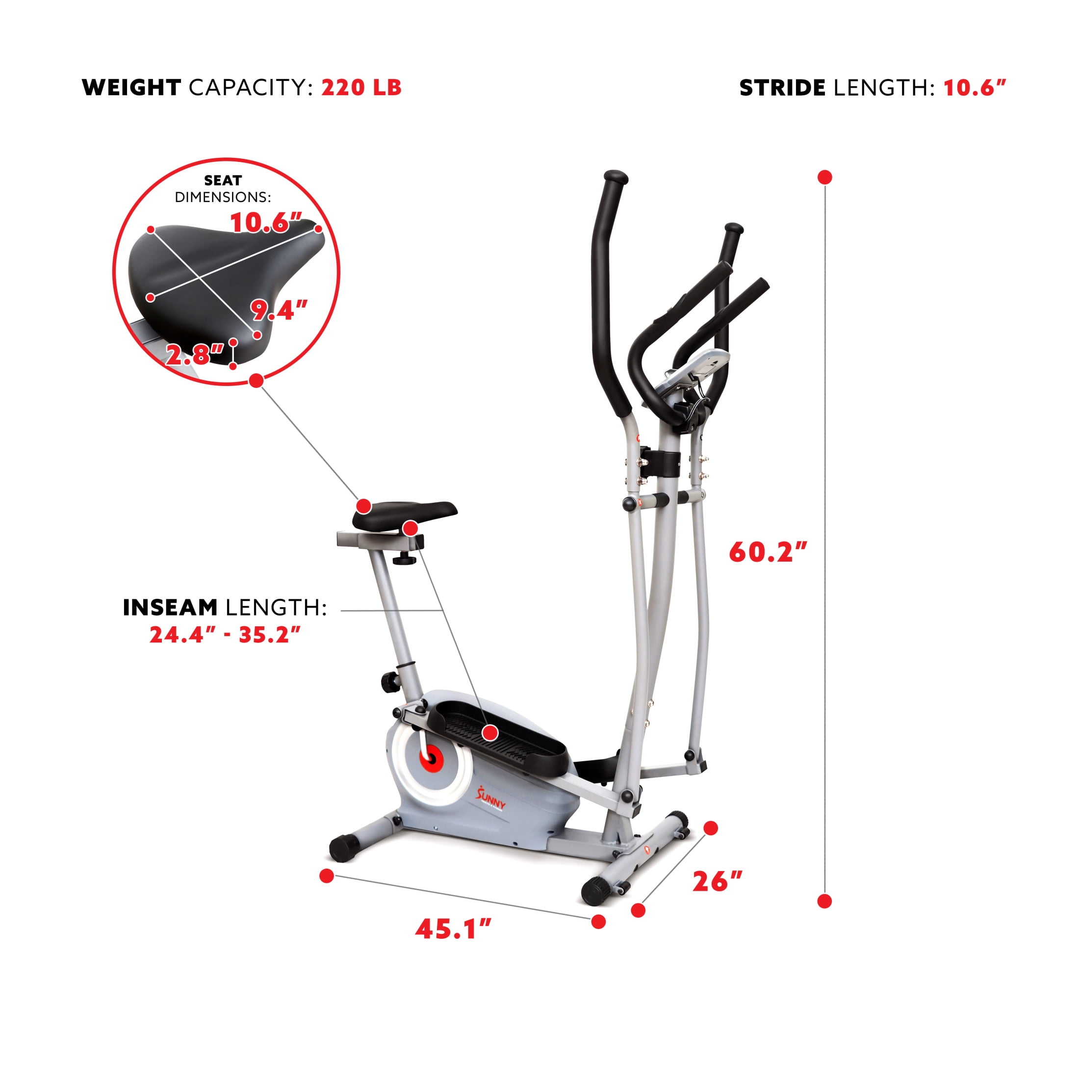 Sunny Health & Fitness Elliptical SMART Essential Interactive Series Elliptical Cross Trainers with Free SunnyFit® App