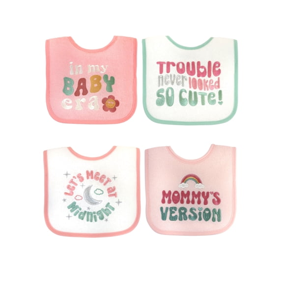 Neat Solutions 4 Pack Girl "In My Baby Era" Saying Infant Bibs