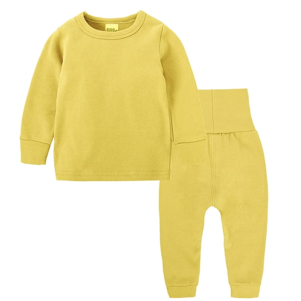 Gibobby Conjunto de ropa de bebé Niños pequeños Ropa Unisex Sólido Chándal Manga larga Pantalones de cintura alta Conjunto Otoño Invierno Pijamas Trajes(Amarillo,3-6 Months)