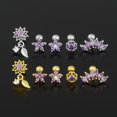 thumbnail image 2 of 1pcs 18K Pendientes De Oro Amatista Flor Estrella Stud Hojas Cuelgan Acero Médico Piercing Joyería, 2 of 4