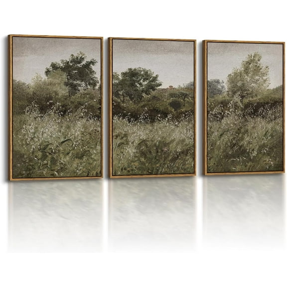 FCCUYE 3 Pcs Framed Canvas Art for Living Room, Vintage & Retro Botanical Decor, Blue Botanical Paintings Scenes, Country Farmhouse Cottagecore Decor Bedroom Above Bed, 16x24inch Set of 3