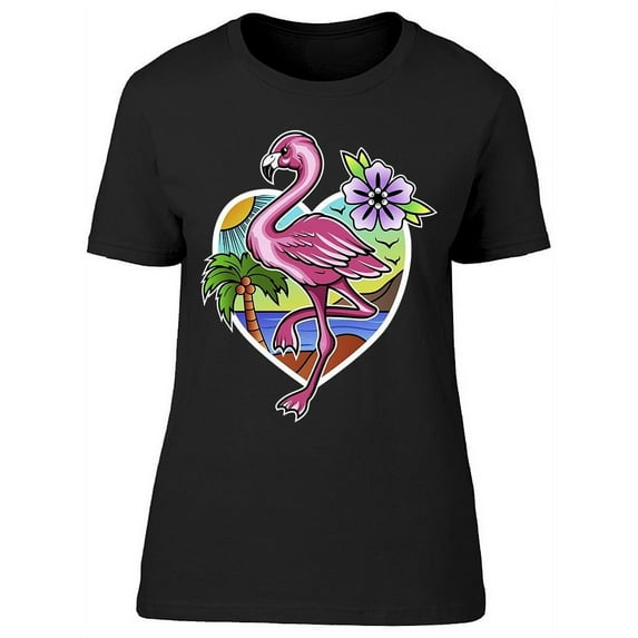 Flamingo Nature In Heart Design T-Shirt Women -Image by Shutterstock, Female Small