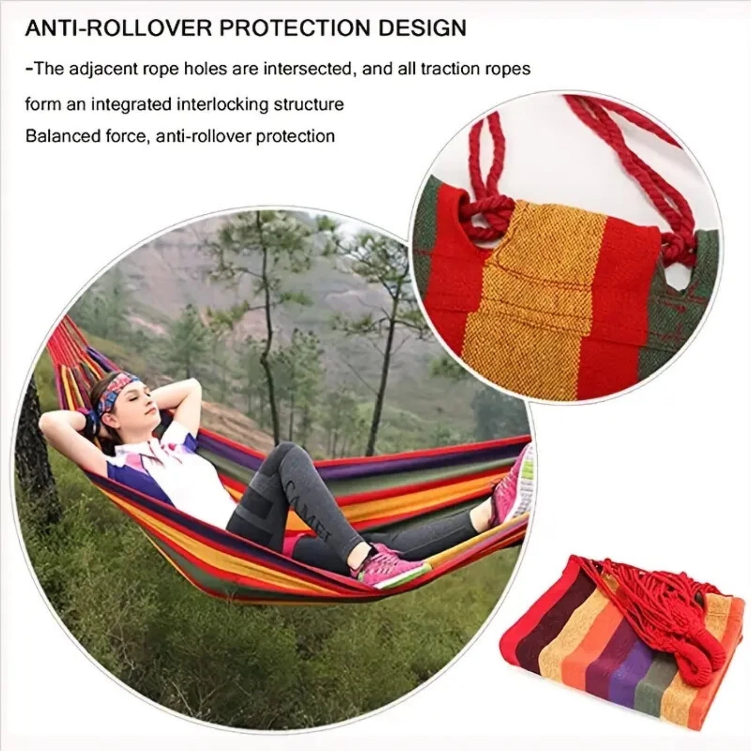 Mapskey Hammock Heavy-Duty 700lb Outdoor with Tree Strap for Camping Includes Bag,Two Anti Roll Balance Beam and Sturdy Tree Straps,Red