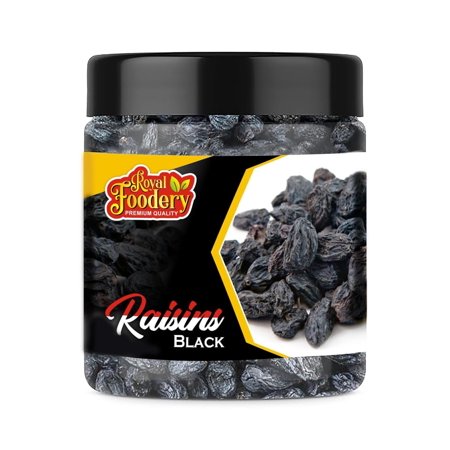 100% Natural Afghani Seedless Black Raisins By Royal Foodery 500gm, | Naturally Sweet & Nutritious Dry Fruits Good For Memory | 17.6 Ounce | Jar Pack
