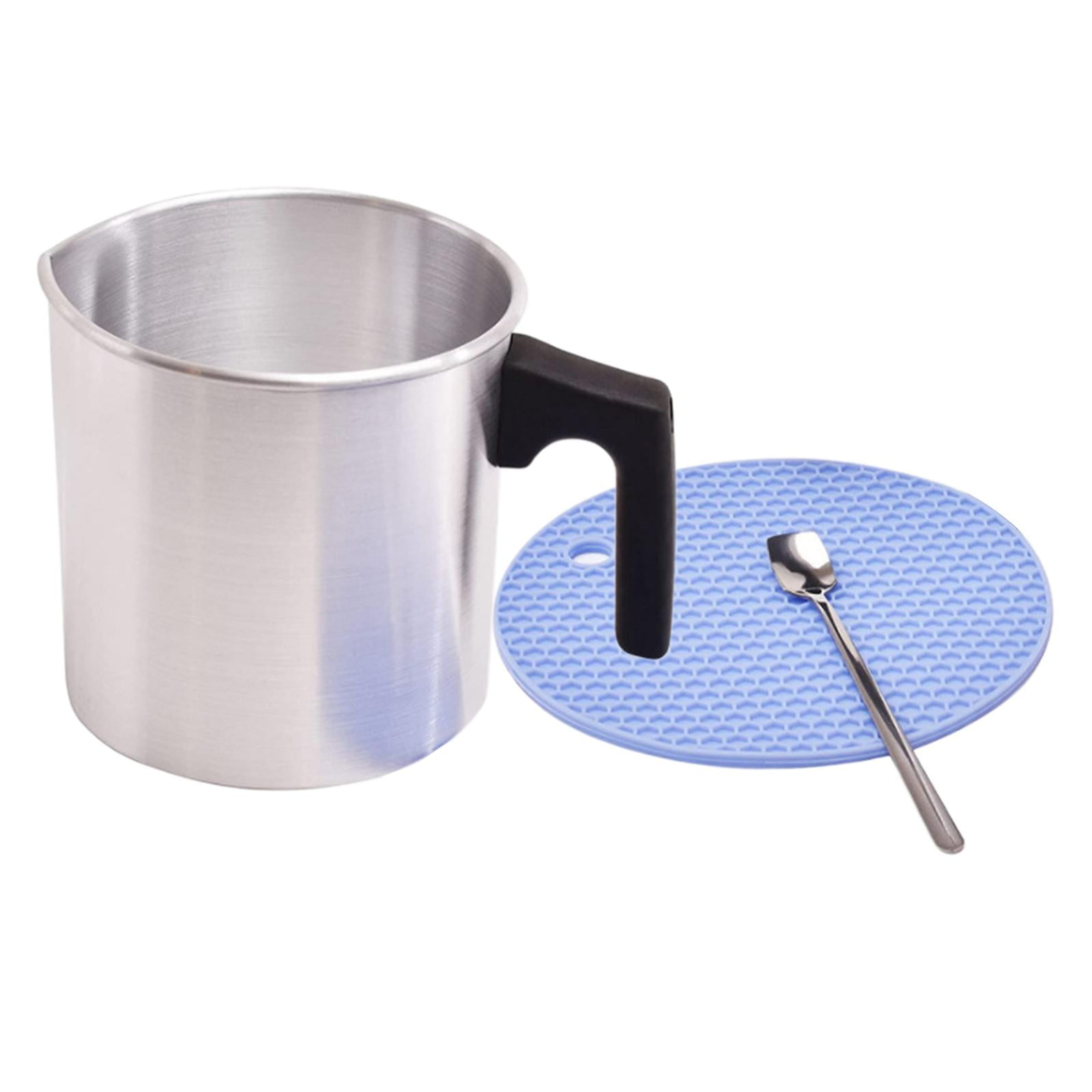 GUOOL Candle Making Pouring Pot, Double Boilers Dripless Pouring Spout Heat-Resistant Handle Wax Melter Pot,Candle Making Supplies with Long Spoon, Cup Mat