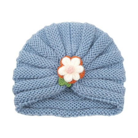 

YWDJ 0-24 Monts Fall Winter Boys Girls Flowers Knitted Windproof Warmth Ear Protection Kids Hat Blue