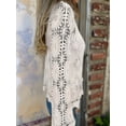 thumbnail image 5 of Cutout Embroidered V-Neck Button Long Sleeve Top, Hollow Half Sleeve Cardigan Apricot S, 5 of 8