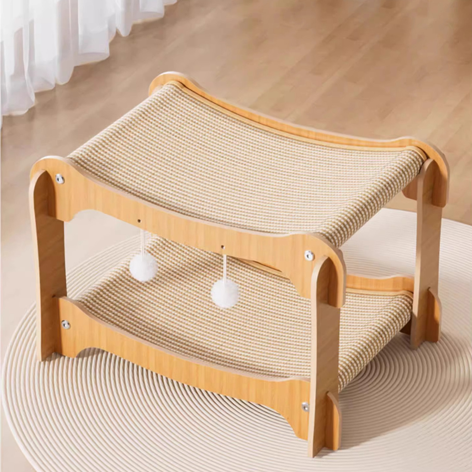 Double Layer Cat Bed & Scratcher House, Sisal Bunk Bed for Indoor Cats, Warm Semi-Enclosed Hideaway