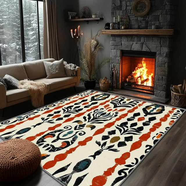 Yoozitrees Southwestern Abstract & Bohemian Tribal Vintage 4x5 Rug - Rustic Area Carpet for Living Room - Washable, Non Slip, Soft Large Rugs - Ethnic Home Decor
