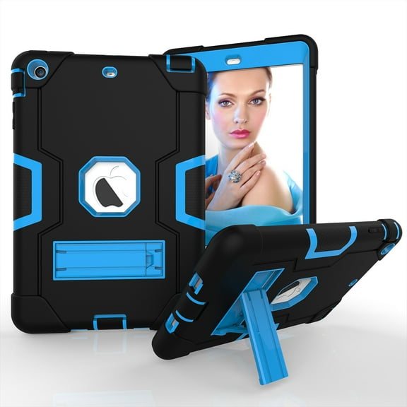 iPad Mini Case, iPad Mini 2 Case, iPad Mini 3 Case, iPad Mini Retina Case, Allytech Heavy Duty Three Layer Armor Defender Protective Case with Kickstand for iPad Mini 1/ 2 / 3 (Black/Blue)