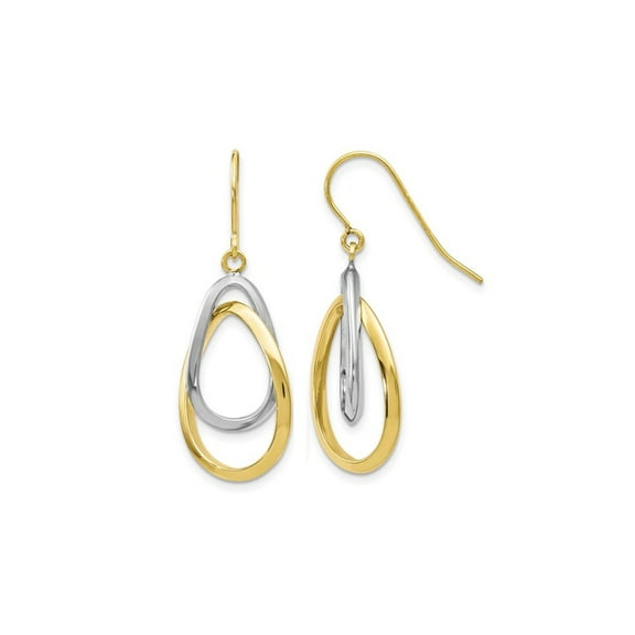 Gem & Harmony 10K Yellow and White Gold Polished Shepherd Hook Dangle Earrings for Women