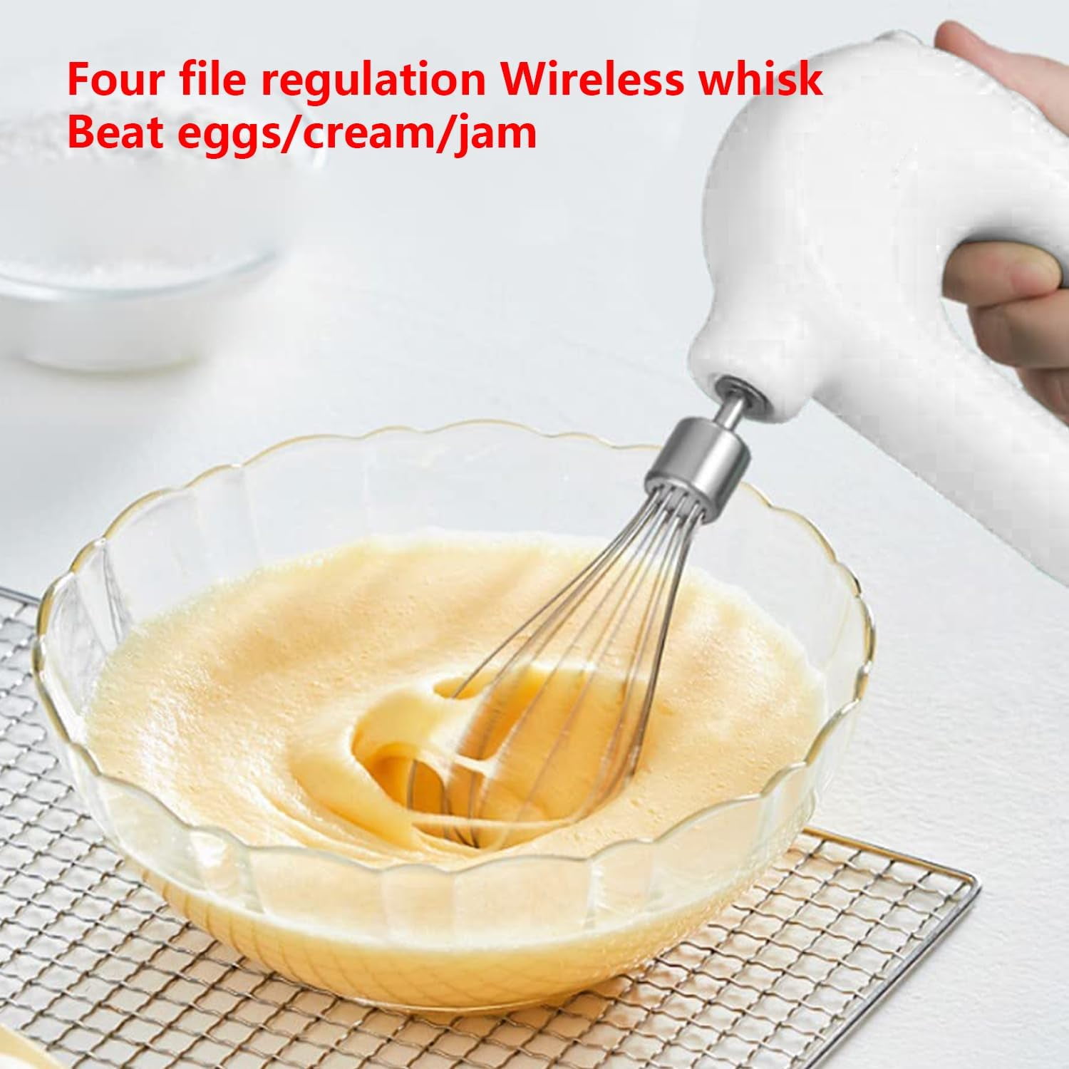 Electric Hand Mixer, Hand Blender USB Charging,Mixer Electric Handheld Suitable for Whipping Egg Whites/Cake Batter/Cream,Egg Beater and Cream Stick,White