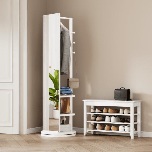 360 ° giratorio 66 "x17.8" espejo multifuncional de longitud completa con gancho de almacenamiento rack