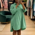 thumbnail image 4 of Zpzdpjkx Women's Striped Button Down Shirt Dress Loose 3/4 Sleeve Oversized Split Hem Casual Mini Dress, 4 of 9