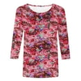 thumbnail image 4 of MaFYtyTPR Women's Fashion Printed T-shirt 3/4 Sleeves Blouse Round Neck Casual Tops New Edition Top Shirt Red S, 4 of 5
