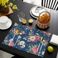 thumbnail image 4 of Pioneer Flower Floral Print Pattern Summer Placemats Table Placemats Set Of 4-Linen Kitchen Washable Placemats Table Mats 12x18 Inch Non-Slip Heat Resistant, 4 of 5