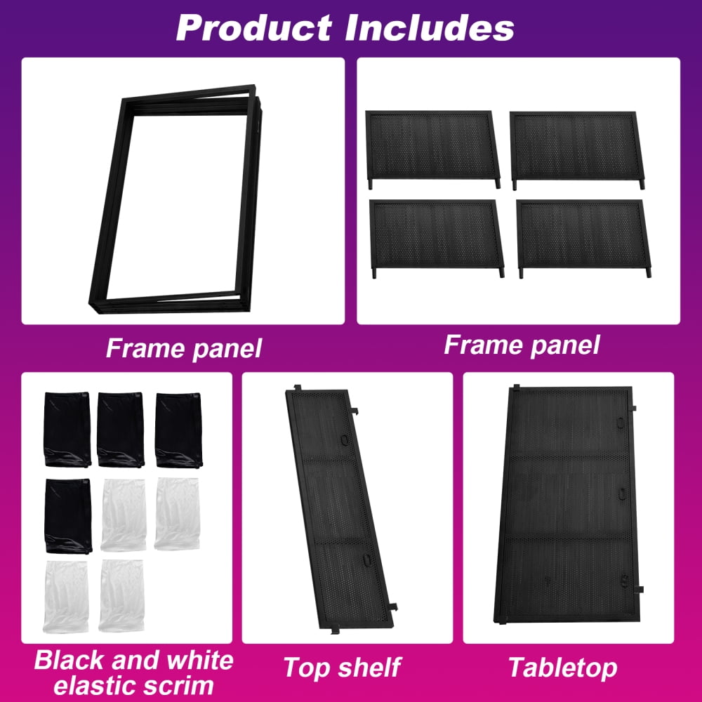 Portable DJ Facade Booth DJ Table Stand Booth With White & Black Scrim for Party