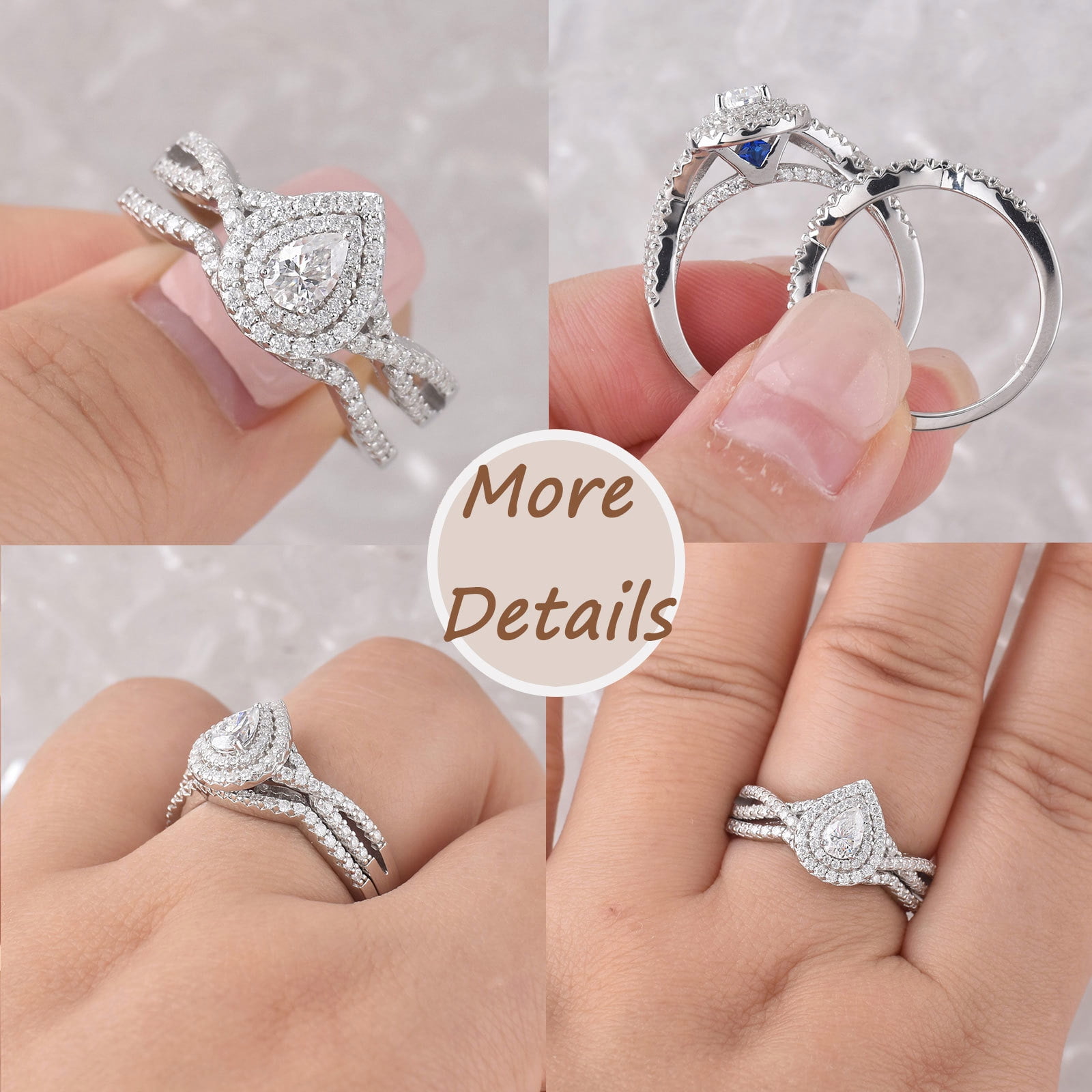 Newshe Jewellery 2 Ct Moissanite Wedding Rings for Women Twisted Band 925 Sterling Silver Rings Size 8