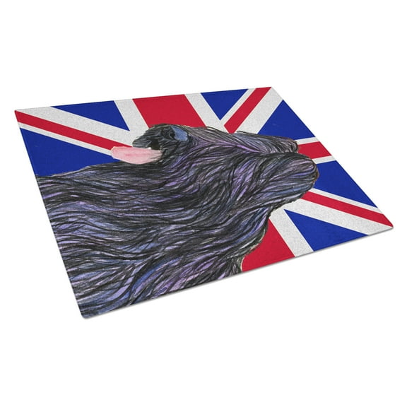 Caroline's Treasures Briard with English Union Jack British Flag Glass Cutting Board Large Size