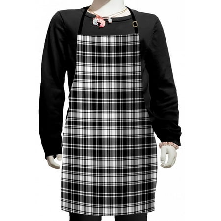 

Abstract Kids Apron British Tartan Celtic Pattern with Vertical Horizontal Symmetric Stripes Image Boys Girls Apron Bib with Adjustable Ties for Cooking Baking Painting Black White by Ambesonne