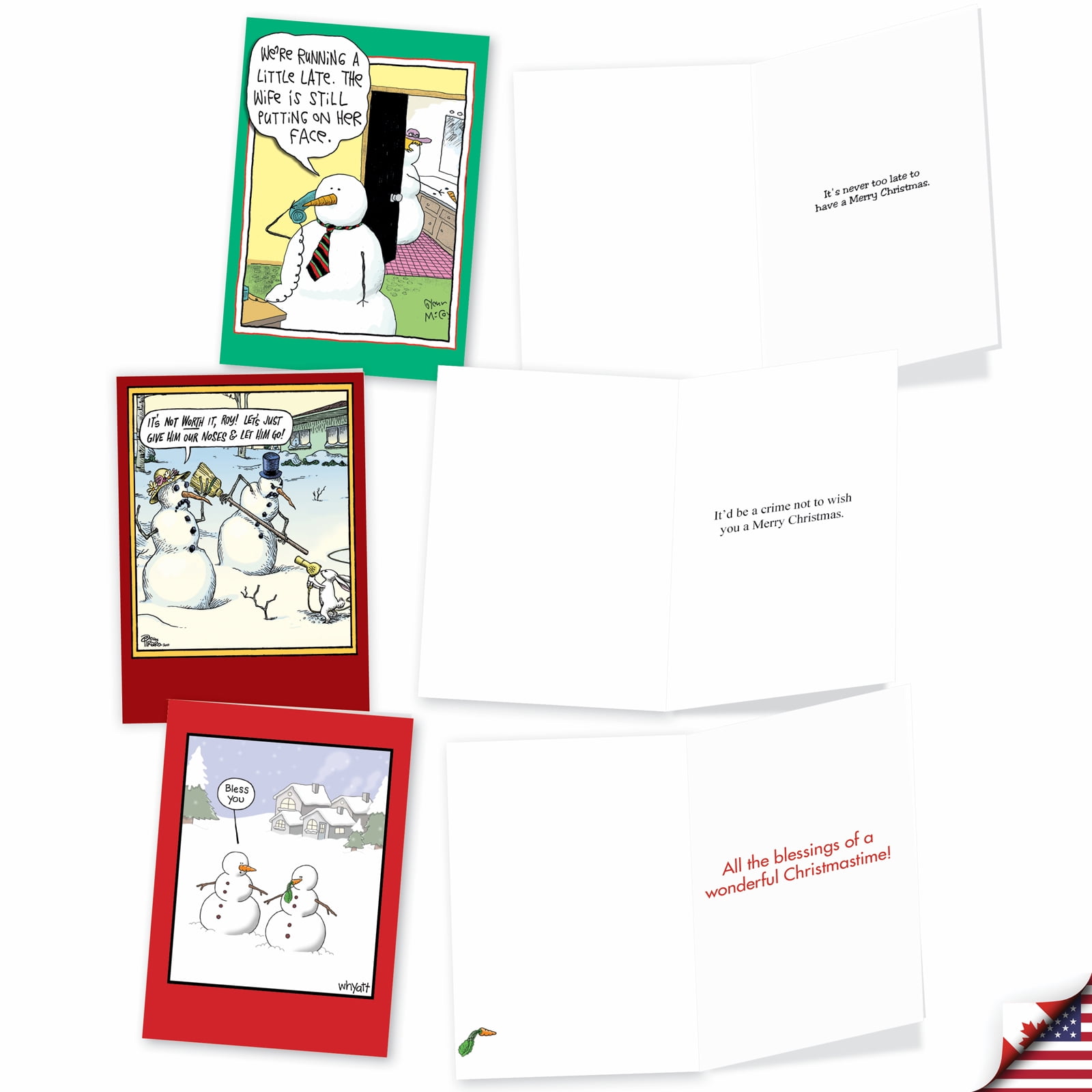 NobleWorks 20 Assorted Box Set Funny Christmas Greeting Cards w/5 x 7 Inch Envelopes (10 Designs, 2 Each) Let It Snowman AC7142XSG-B2x10