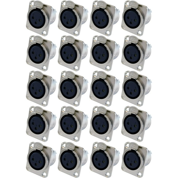 GLS Audio XLR Female Jack 3 Pin - Panel Mount Jacks D Series Size XLR-F - 20 Pack