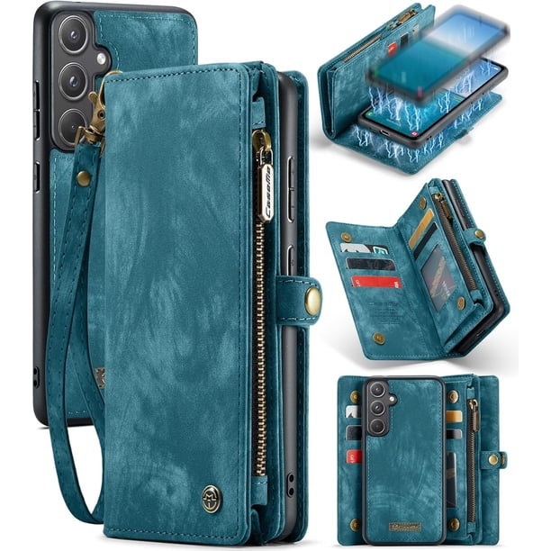 Funda para Samsung A55, tarjetero a prueba de golpes, magnética, 2 en 1, con cremallera desmontable, funda tipo cartera para Samsung Galaxy A55 5G, de cuero TPU antiarañazos