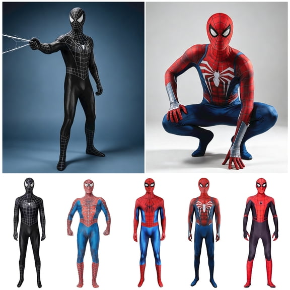 Halloween Costume Hero Full Bodysuit Superhero Jumpsuit with Mask for Halloween Party Brand New Day Spider Role Play Outfit Black 100