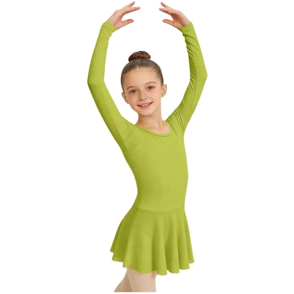 Gshsefon Girls Tutu Dress Long Sleeve V Neck Skirt, Ballet Dance Leotard Mesh Dress, 3-15 Years